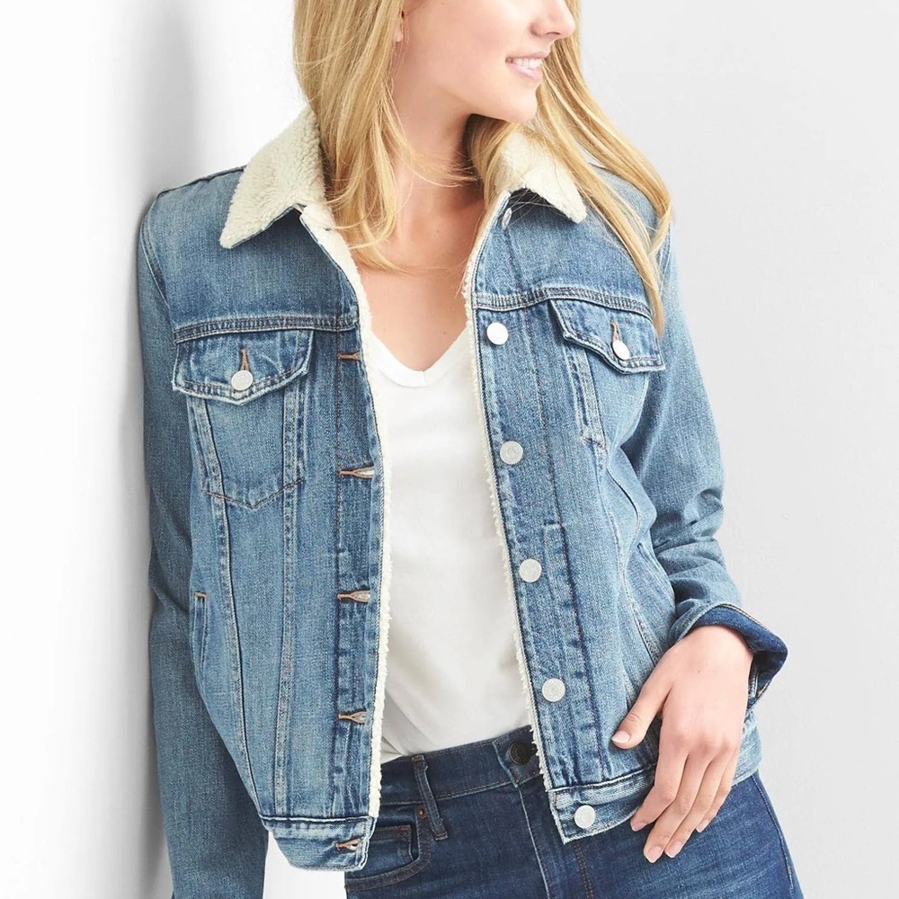 GAP Blue Denim Jacket with Cream Sherpa Lining